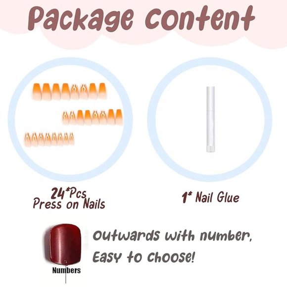 Coffin Press on Nails Orange Flame Design Matte - Picture 4 of 5